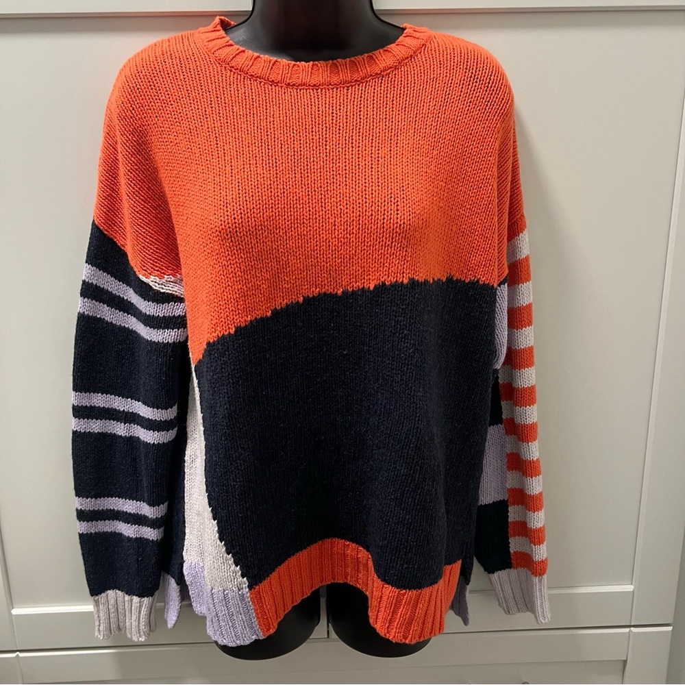 Colorblock Crewneck Sweater - Orange/Black